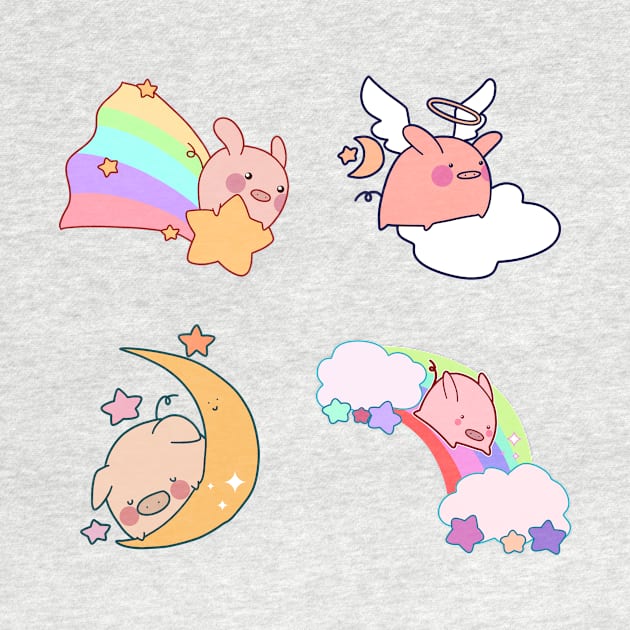 Four Rainbow Moon Pigs by saradaboru